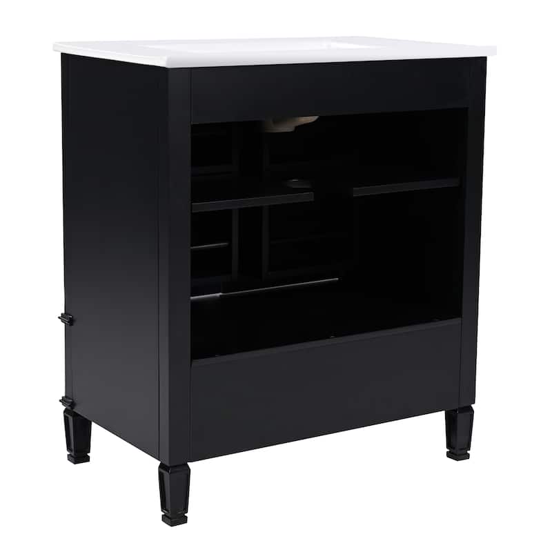 Bathroom Vanity with Ceramic Sink, Bathroom Cabinet with Door Shelf and Soft-Closing Doors, Vanity Set with Adjustable Shelf