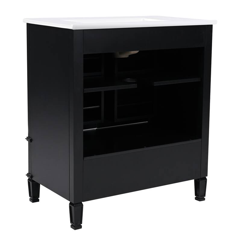 Grey 30-Inch Freestanding Vanity Cabinet with Sink, Adjustable Shelf, Storage Drawer, and Painted Finish