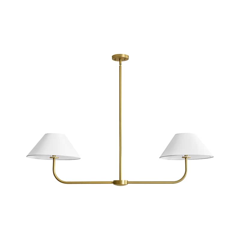 2-Light Modern Black/Gold Linear Fabric Cone Large Pendant Light for Kitchen Island