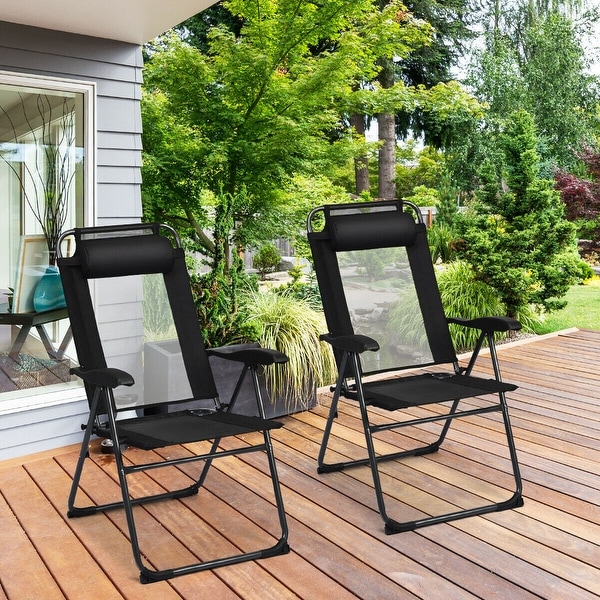 Gymax 2PC Folding Chairs Adjustable Reclining Chairs with Headrest