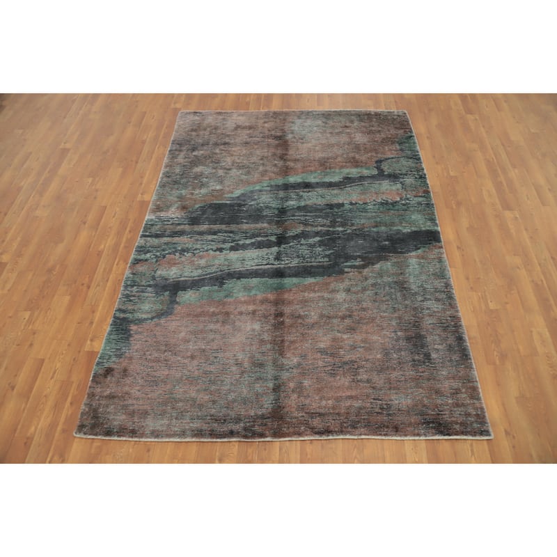 Hand Knotted Oriental Viscose Silk Carpet Modern Abstract Multi-Colored Abstract Area Rug - 7' 8'' X 5' 6''