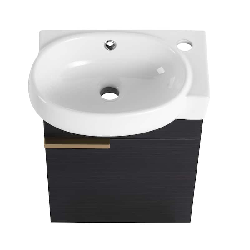 17 in.W Wall-Mounted Plywood Bathroom Vanity in Imitative Oak with Ceramic Sink