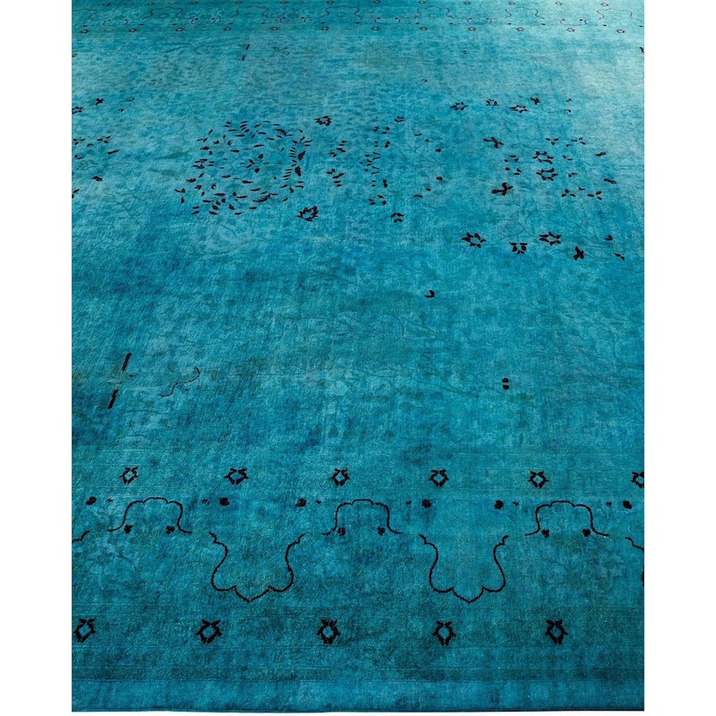 Overton Hand Knotted Wool Vintage Inspired Modern Contemporary Overdyed Blue Area Rug - 10' 1" x 17' 10"
