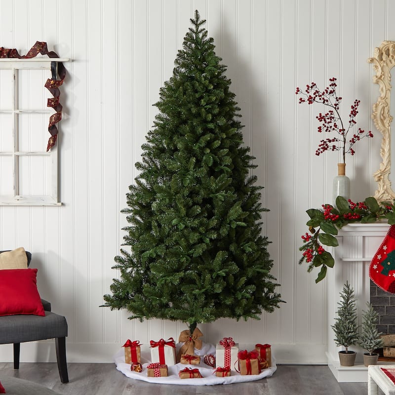 8ft. Spruce Flat Back Artificial Christmas Tree with 280 Warm White LED Lights & 1208 Branches - Space-Saving Holiday X-Mas Tree