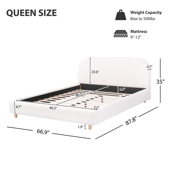 dimension image slide 2 of 4, Christopher Knight Home - Eleanor Boucle Fabric Upholstered Platform Bed with Curve-Shaped Design