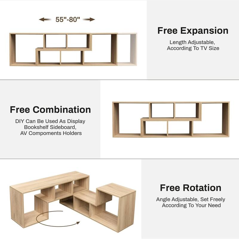 Grondin 2-Piece L Shaped TV Stand, Multi-Functional Free Combination Media Console Bookshelf for Living Room Bedroom