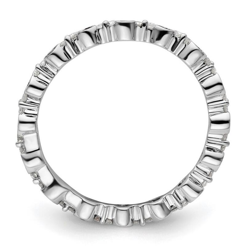 Curata 2.25mm 925 Sterling Silver Bezel Prong set Stackable Expressions Polished Black White Diamond Ring