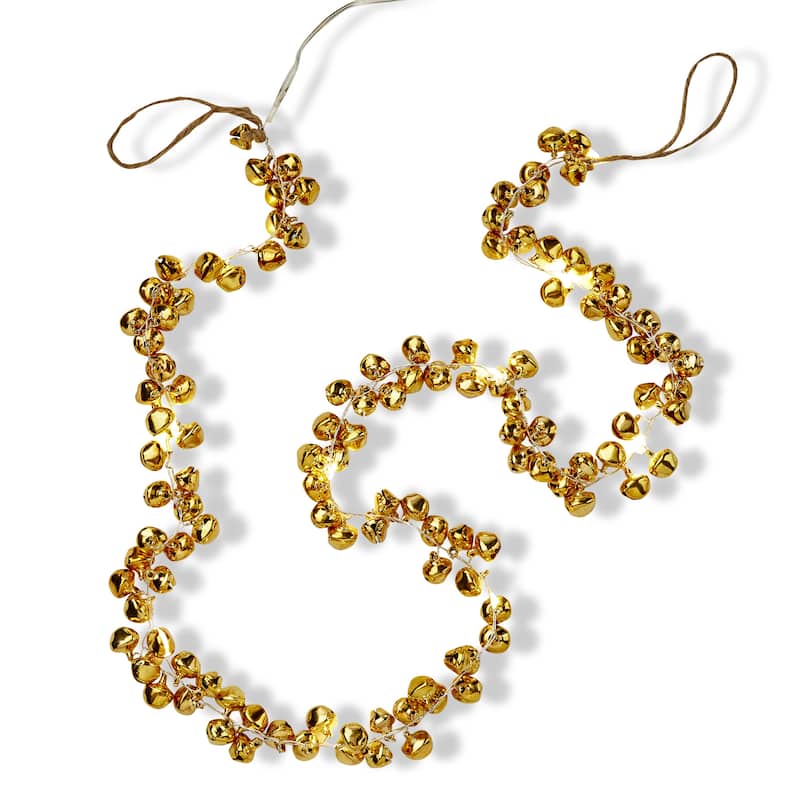 Jingle Bells LED String Lights Decorative Gold Metal Bells for Indoor Christmas Decor 45in L x 1in W