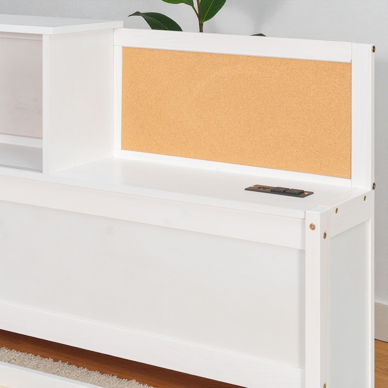 Twin Wooden Daybed with 3 Storage Drawers, USB & Outlet Ports, Pushable Top Shelf, Soft Board Headboard