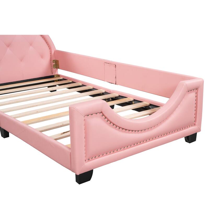 Pink Twin Upholstered Daybed with Carton Ears Headboard, Low-Profile Modern Design