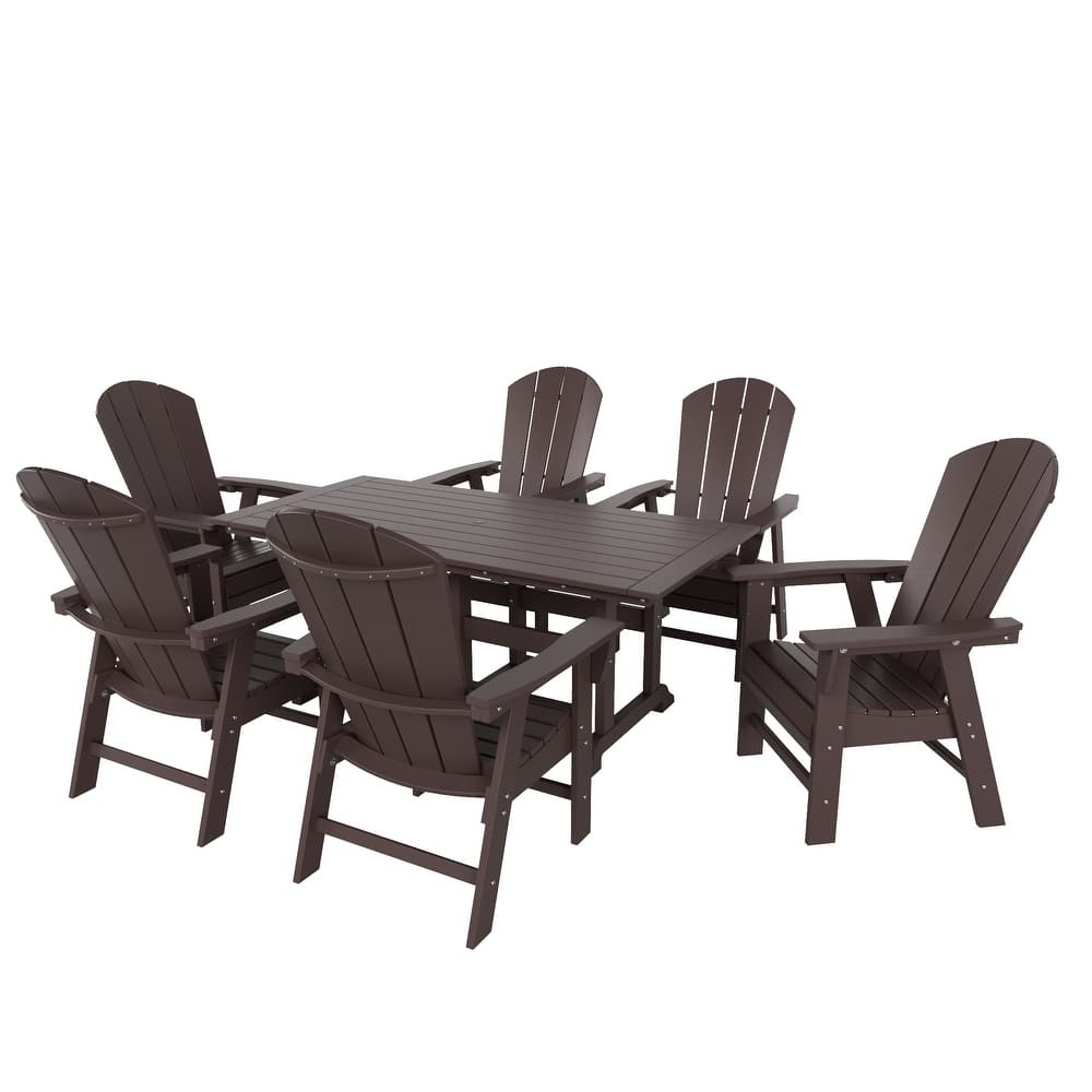 Laguna Hdpe All Weather Outdoor Patio Rectangular Adirondack Dining Chairs With Table (7-Piece Set)