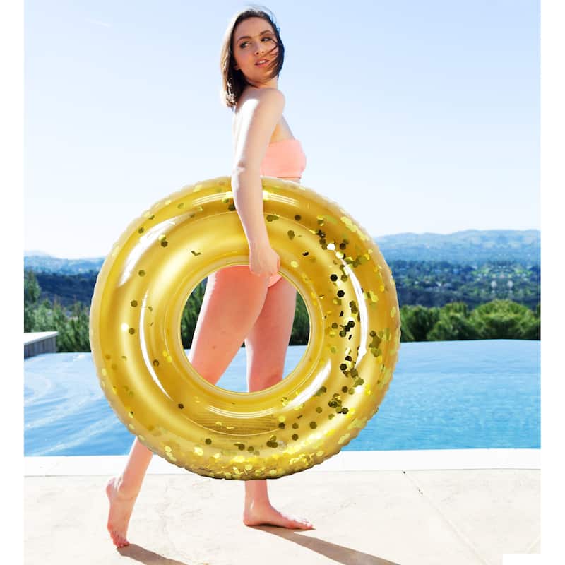 Mozlly Bundle of Silver And Gold Inflatable Pool Float Tubes Set of 2 - 37 x 37 x 9.5 inches