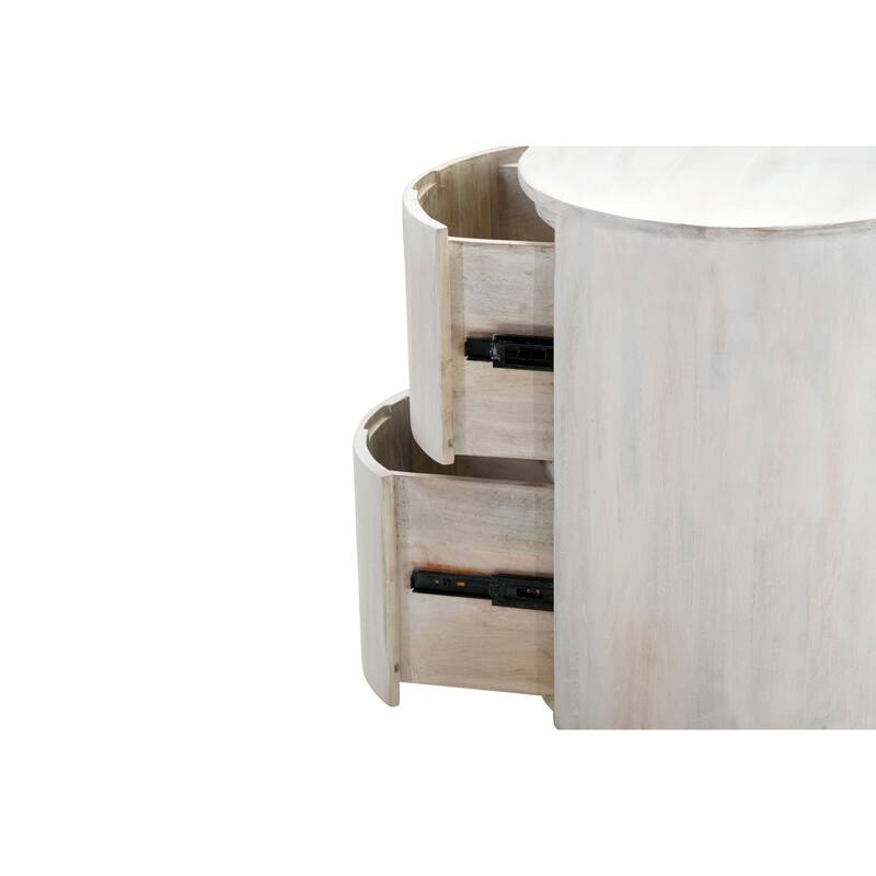 Round 2-Drawer Mango Wood Nightstand - 24" - White