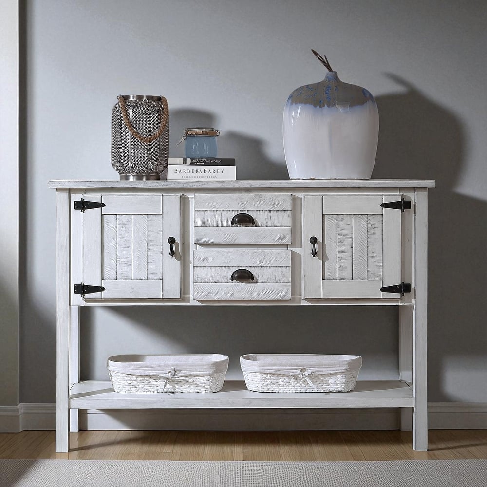 48" Solid Wood Console Table with 2 Drawers & Cabinets, Retro Style Storage Buffet for Kitchen & Dining