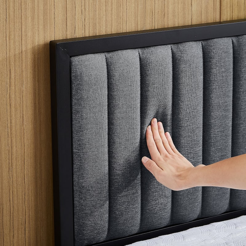 VECELO Upholstered Bed Frame with Tufted Headboard & Footboard Heavy Duty Steel Slats Platform No Box Spring Needed