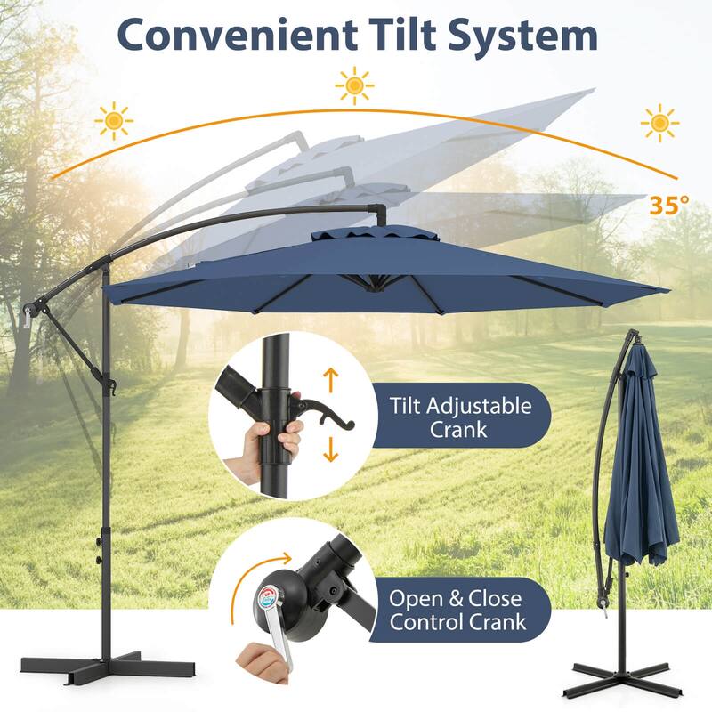 Costway 10 FT Patio Offset Umbrella w/8 Ribs Cross Base Tilt