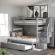 preview thumbnail 1 of 38, Twin over Twin/Full Bunk Bed with Twin Size Trundle, Attached Staircase and 4 Drawers, Maximized storage space Grey