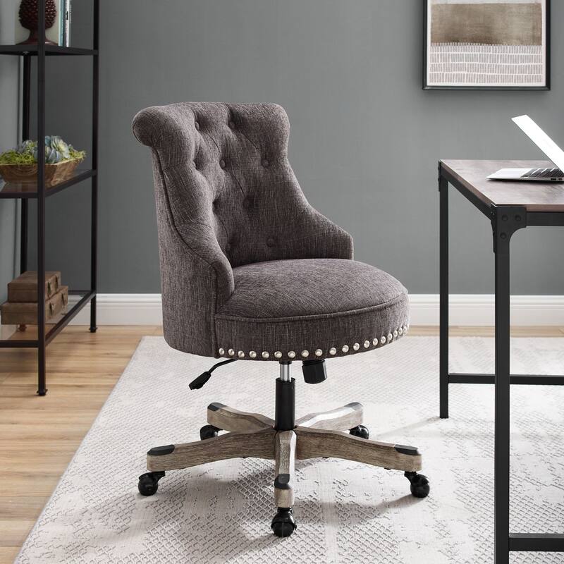Tufted Plush Office Chair - 39.75" - Charcoal Gray and Brown
