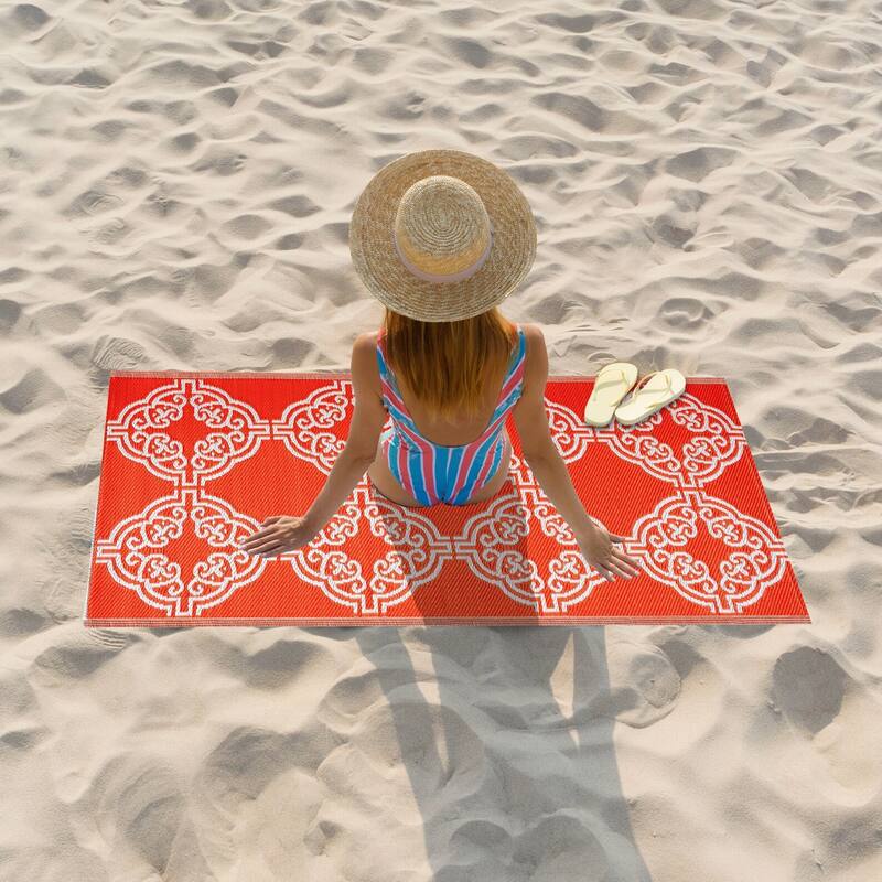 Playa Rug Outdoor Recycled Reversible Plastic Folded Mat/Rug Marrakesh Collection Lightweight & Weather, Water and UV Resistant