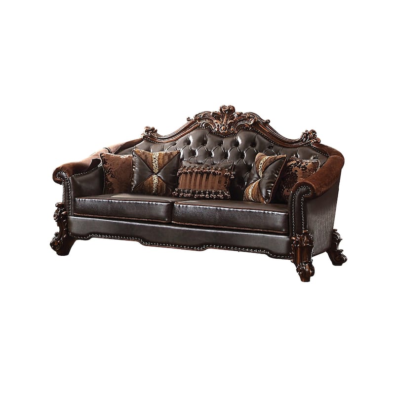 Casada Two Tone Dark Brown and Cherry Sofa with 5-Pillows