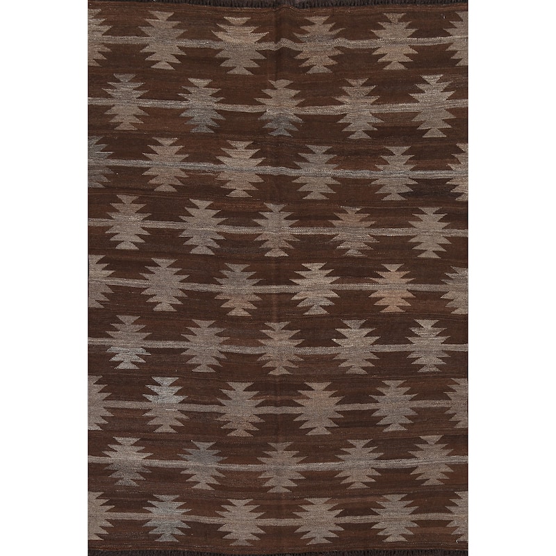 Natural Dye Kilim Oriental Geometric Tribal Wool Area Rug Flat-woven - 4'9" x 6'9"