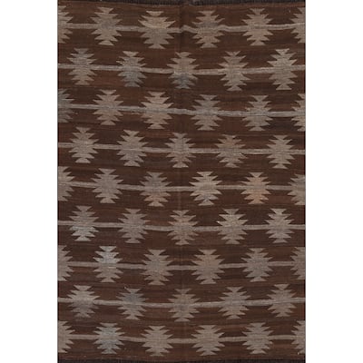 Natural Dye Kilim Oriental Geometric Tribal Wool Area Rug Flat-woven - 4'9" x 6'9"