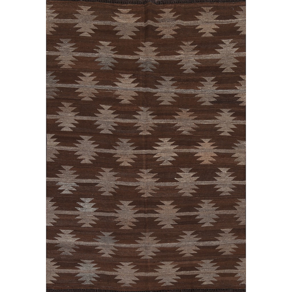 Natural Dye Kilim Oriental Geometric Tribal Wool Area Rug Flat-woven - 4'9" x 6'9"