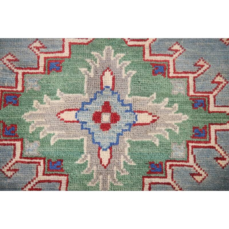 Gray Geometric Kazak Oriental Area Rug Wool Carpet - 6'3" x 8'11"
