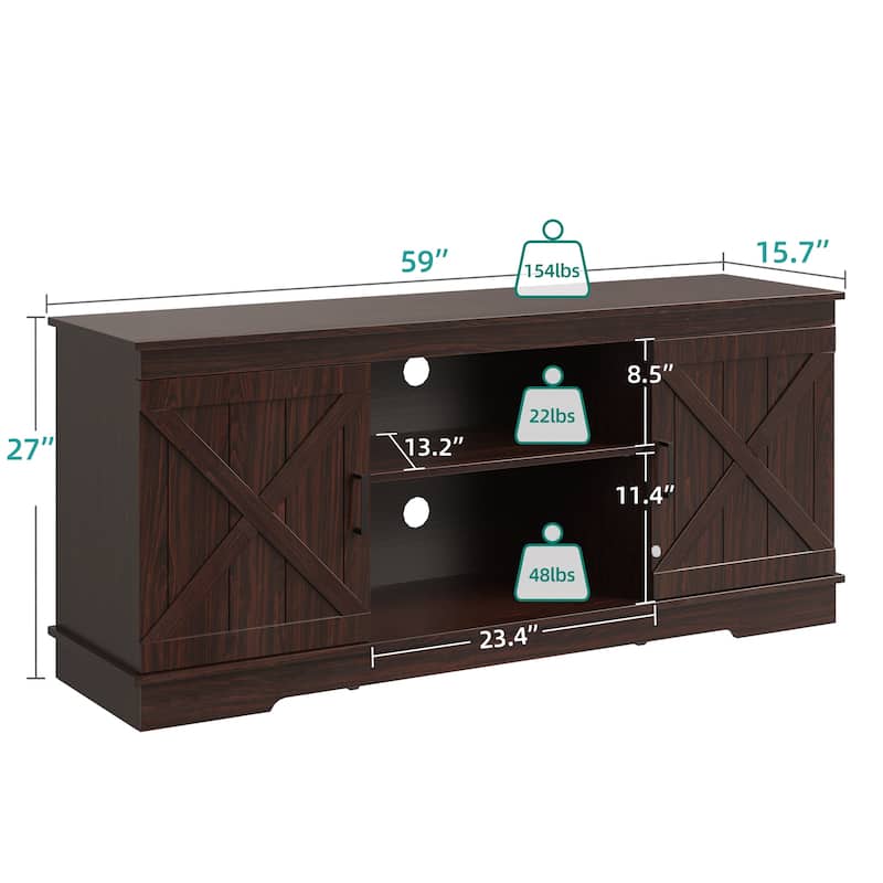 Evelynn Wood Farmhouse TV Stand for 65 Inch TV Sliding Barn Doors Grey White