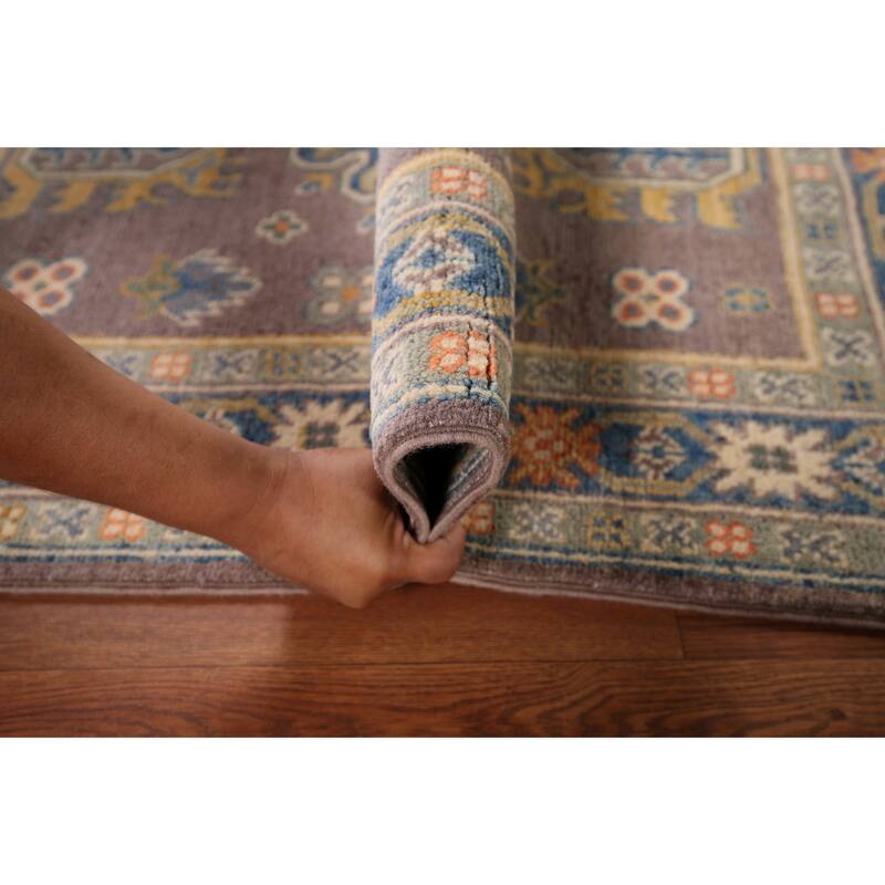 Traditional Kazak Oriental Foyer Rug Handmade Grey Wool Carpet - 2'8" x 4'2"