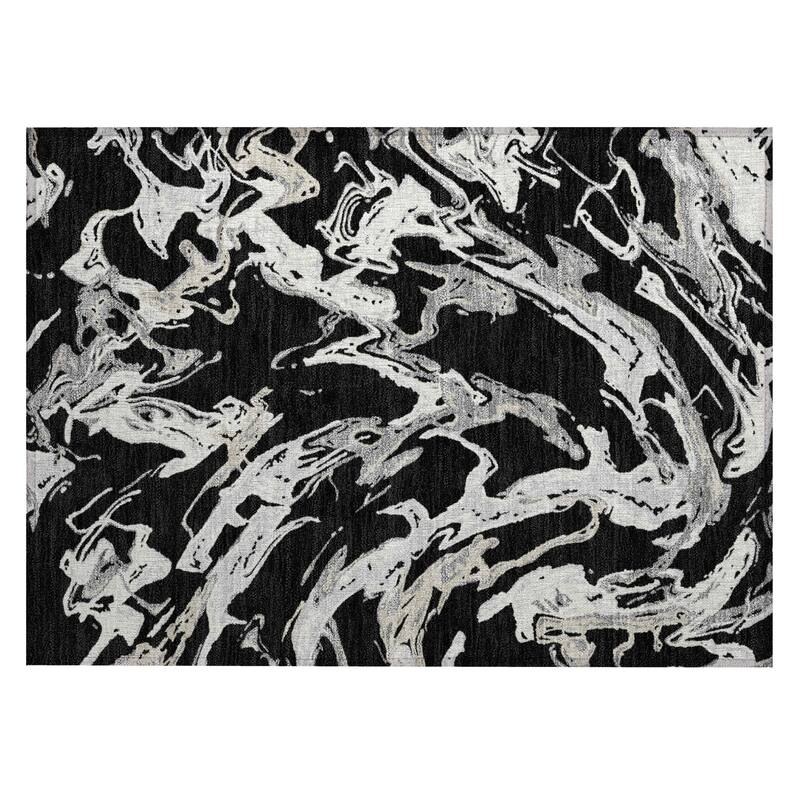 Machine Washable Indoor/ Outdoor Modern Wave Chantille Rug