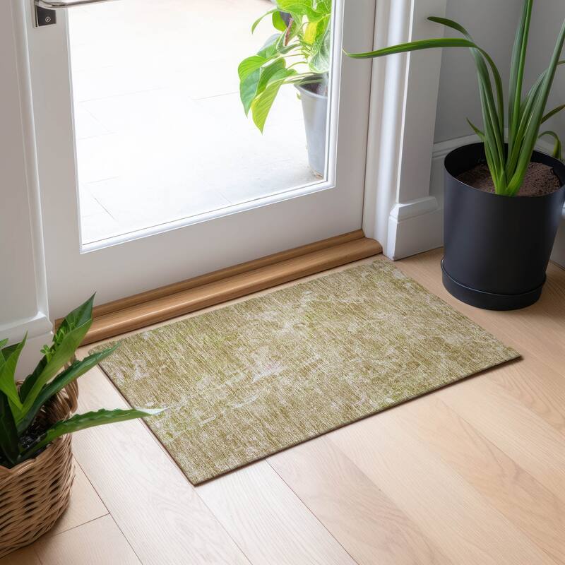 Machine Washable Indoor/ Outdoor Chantille Abstract Watercolor Rug - Beige - 1'8" x 2'6"