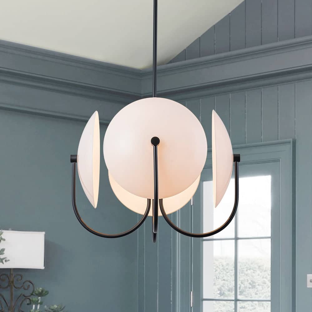 Designer 4-Light White Glass Disc Sphere Sputnik Chandelier 20in