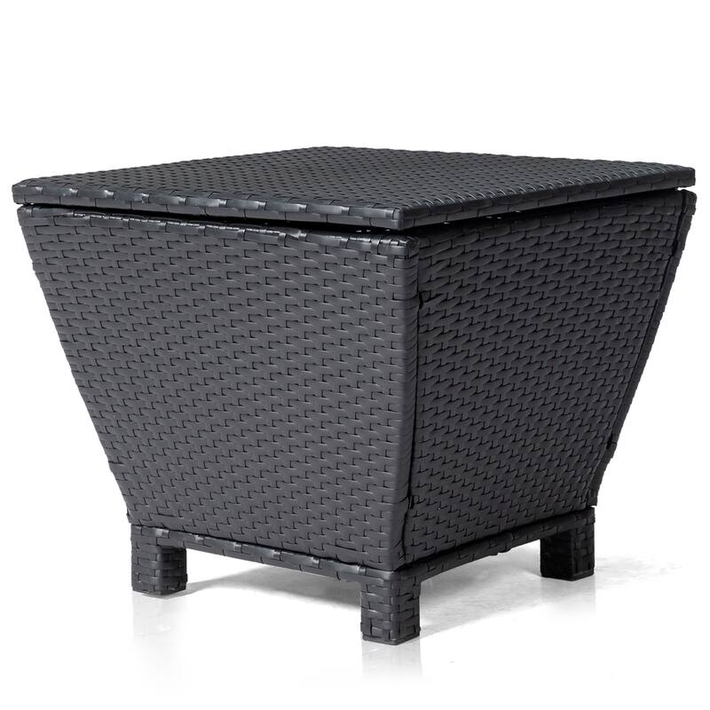 Outdoor PE Wicker Side Table with Storage Steel Frame Patio Garden Balcony - 19.7 x 19.7 x 16.5 - Black