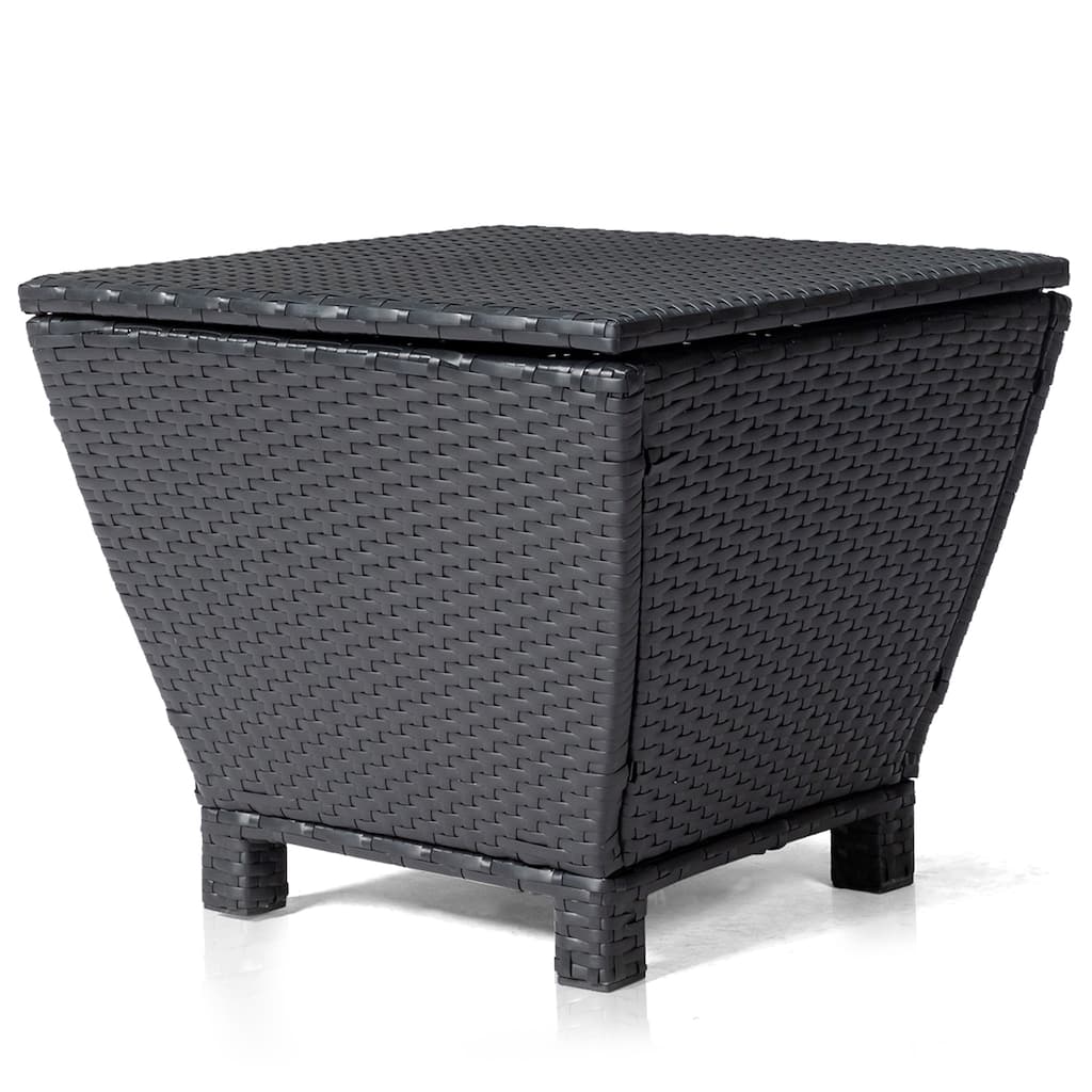 Outdoor PE Wicker Side Table with Storage Steel Frame Patio Garden Balcony - 19.7 x 19.7 x 16.5