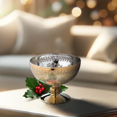 4.5" Etched Footed Glass Pedestal Bowl