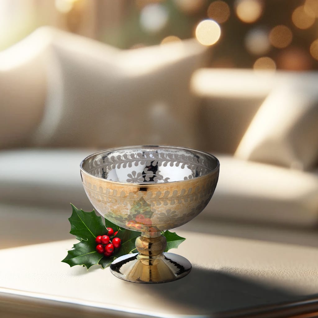 4.5" Etched Footed Glass Pedestal Bowl