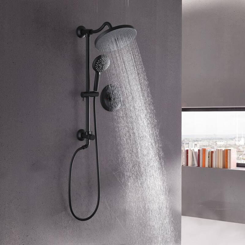 Pressure Balanced Rainfall Shower System with 5 Function Handheld Shower - Matte Black