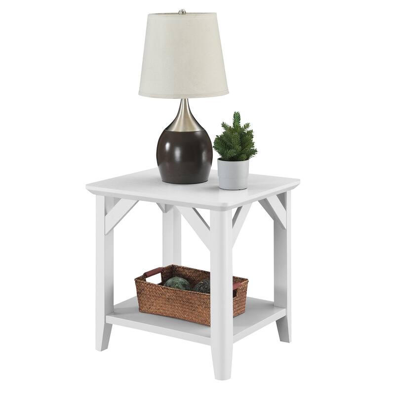 Rustic End Table with Shelf, Two Tier Storage and Tapered Legs, Woodgrain Accent Table for Living Room or Family Room - 22