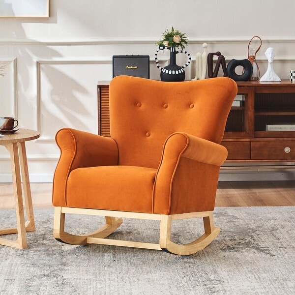 Velvet Baby Room Rocking Chair Round Armchair with Solid Wood Legs Lounge Reading Chair and Tufted Backrest Chairs Bed Bath Beyond 40623801