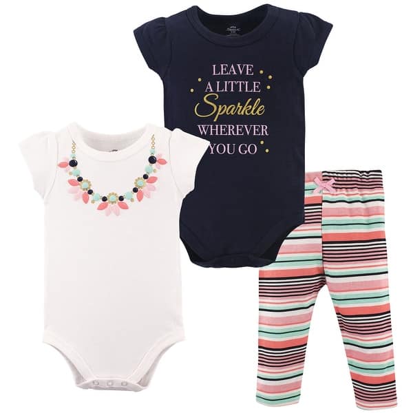 slide 1 of 1, Little Treasure Baby Girl Cotton Bodysuit and Pant Set, Sparkle Necklace 0-3 Months - Sparkle Necklace
