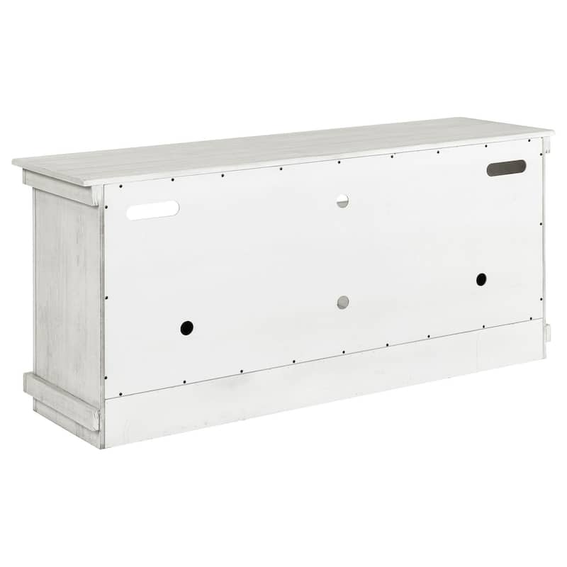Ayne TV Stand Media Cabinet, 2 Doors and 4 Shelves, White Wood 60 Inch