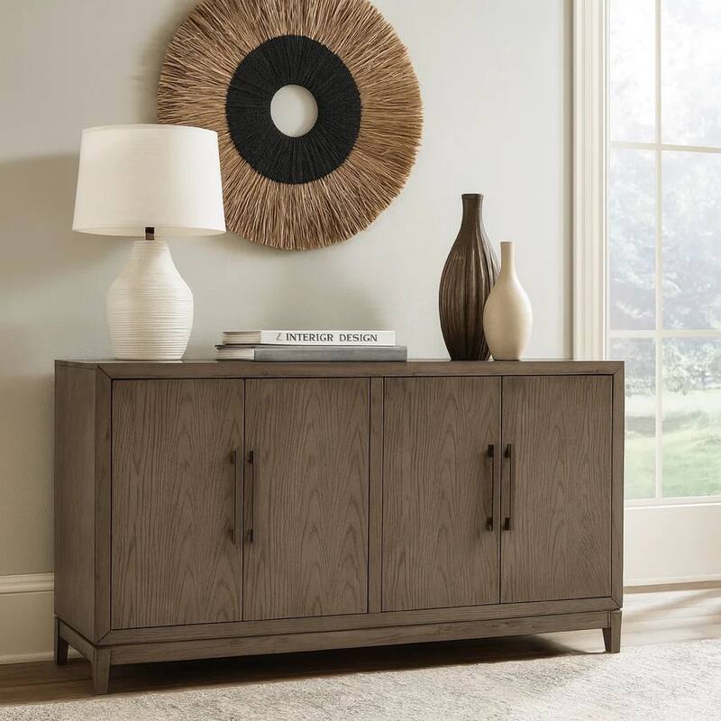 64 Inch Sideboard Buffet Server, 2 Double Door Cabinets, Rustic Brown