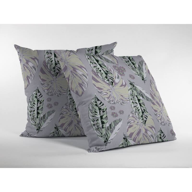 16" Blue Purple Tropical Leaf Zippered Suede Throw Pillow