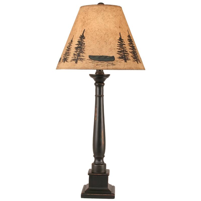 Rustic Square Candlestick Table Lamp - Canoe Shade - Black