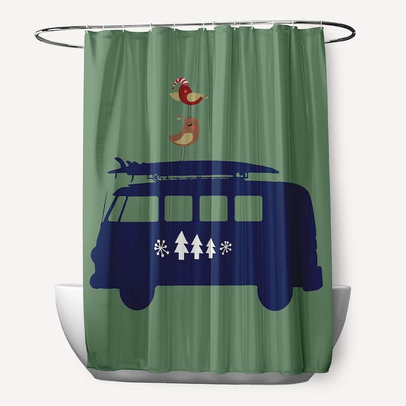 Christmas Surf Bird Shower Curtain - Succulent Green