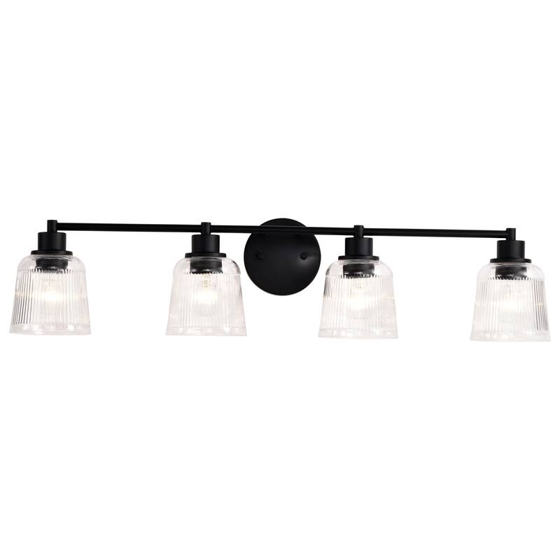 Grayson 4 Light Vanity Matte Black Finish Clear Ribbed Glass - Matte Black