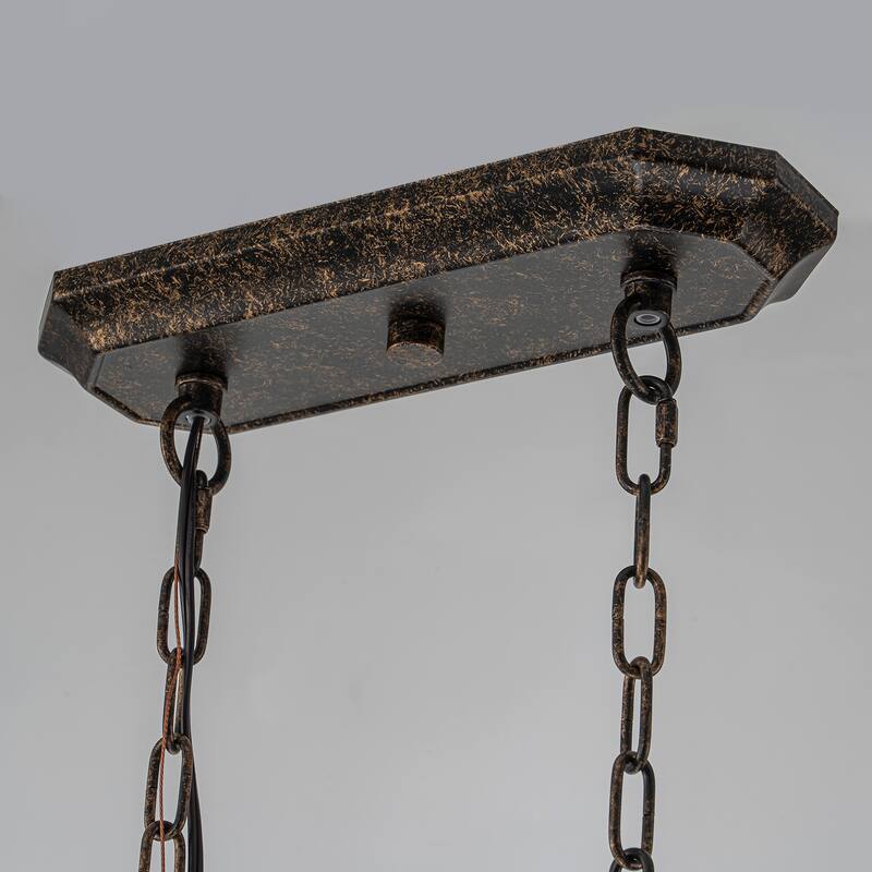 Farmhouse Vintage Brown Rectangular Crystal Chandelier with Metal Frame - W42.13"