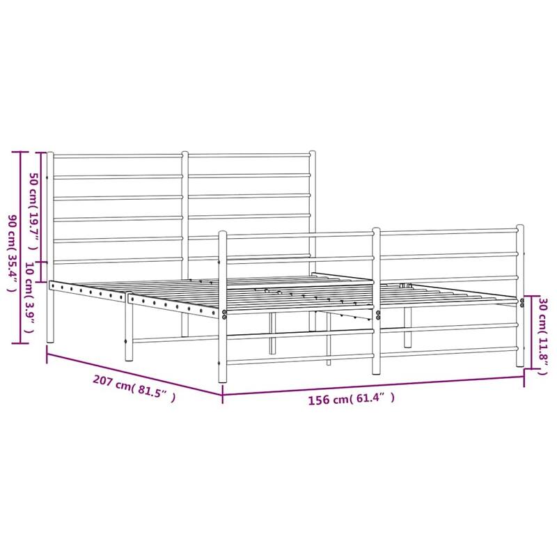 vidaXL Metal Bed Frame with Headboard, No Mattress