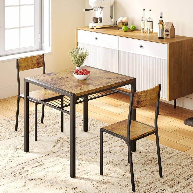 3 Piece Kitchen Table, Dining Table with 2 Chairs Set for Small Space